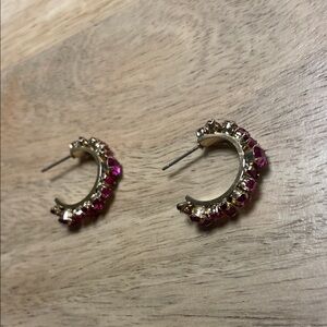 Lele Sadoughi Gold and Pink Crystal Huggie Hoops